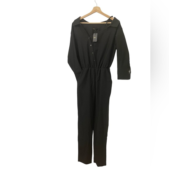 [s] MAJE NWT Jumpsuit Pesto Cold Shoulder Pockets Minimalist Black Size 36 Small - Picture 4 of 12